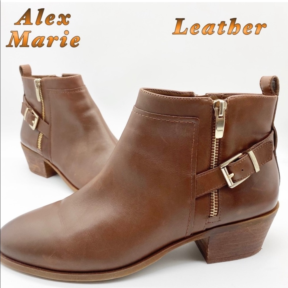 Alex Marie-Leather-Camel Tan buckle W short
Heel Bootie‎